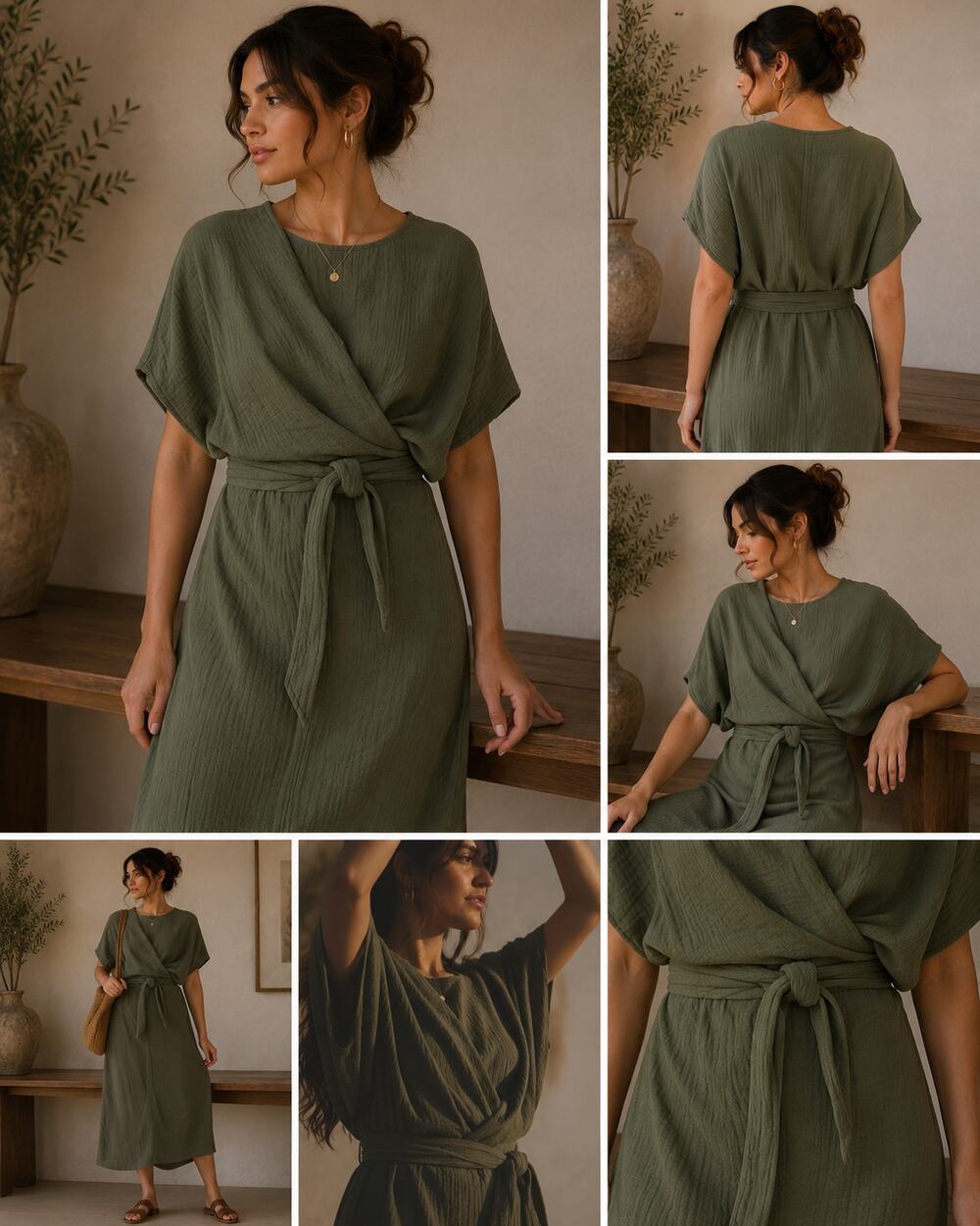 Suunday The Dolman Dress Green Moss XS Oversized 100% Cotton Natural Minimalist